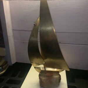 Brass And Marble Sailboat Sculpture Signed DeMott